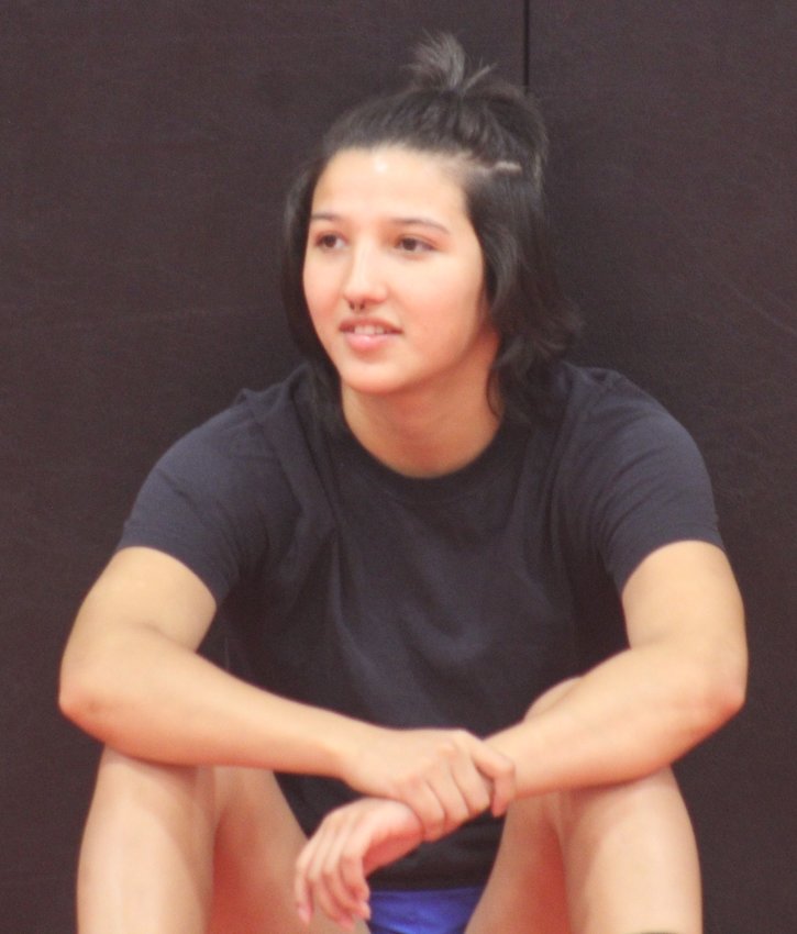 Jaslynn Gallegos oversees a girls wrestling camp at Brighton High School, her alma mater, in August.